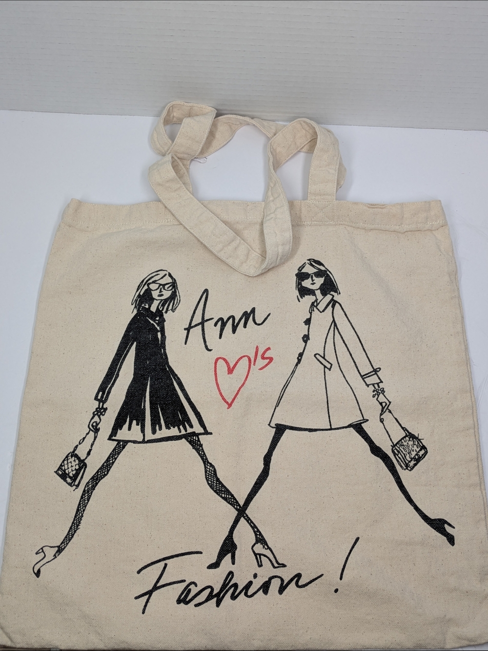 Ann Taylor Cream Canvas Tote with Black Fashion Illustration and Red Accent